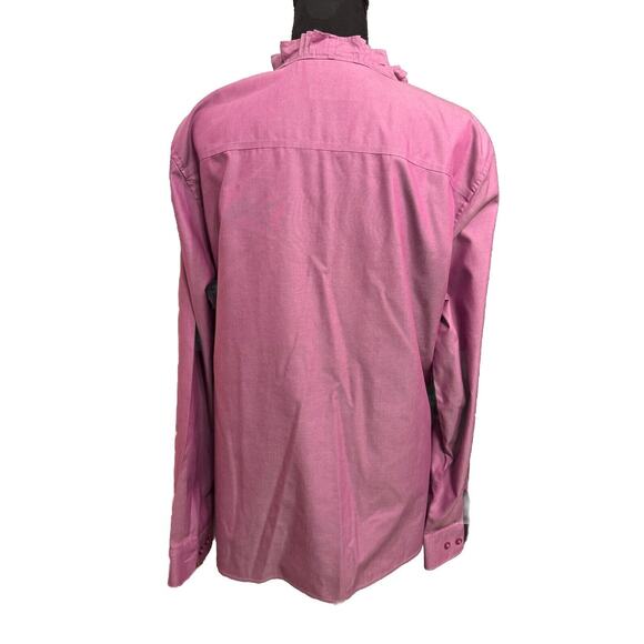 Orvis Blouse 18 Womens Button Up Shirt Ruffle Neck Iridescent Pink Purple Office - Picture 4 of 8